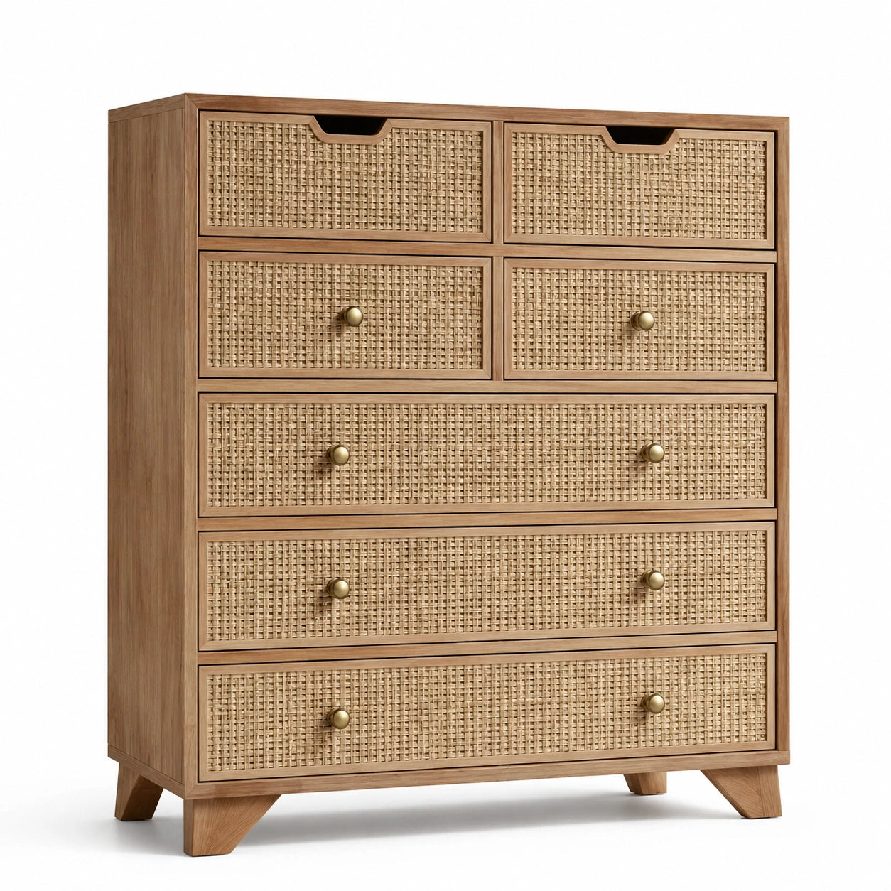 Commode en bois avec tiroirs en rotin tissé