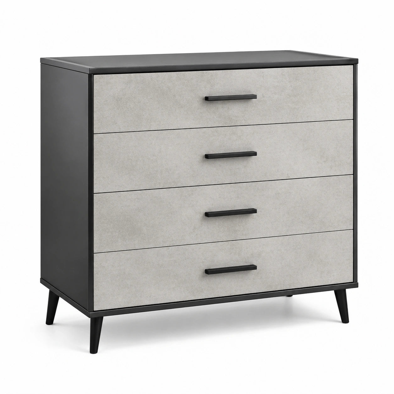 Commode 4 tiroirs en mélamine gris et noir